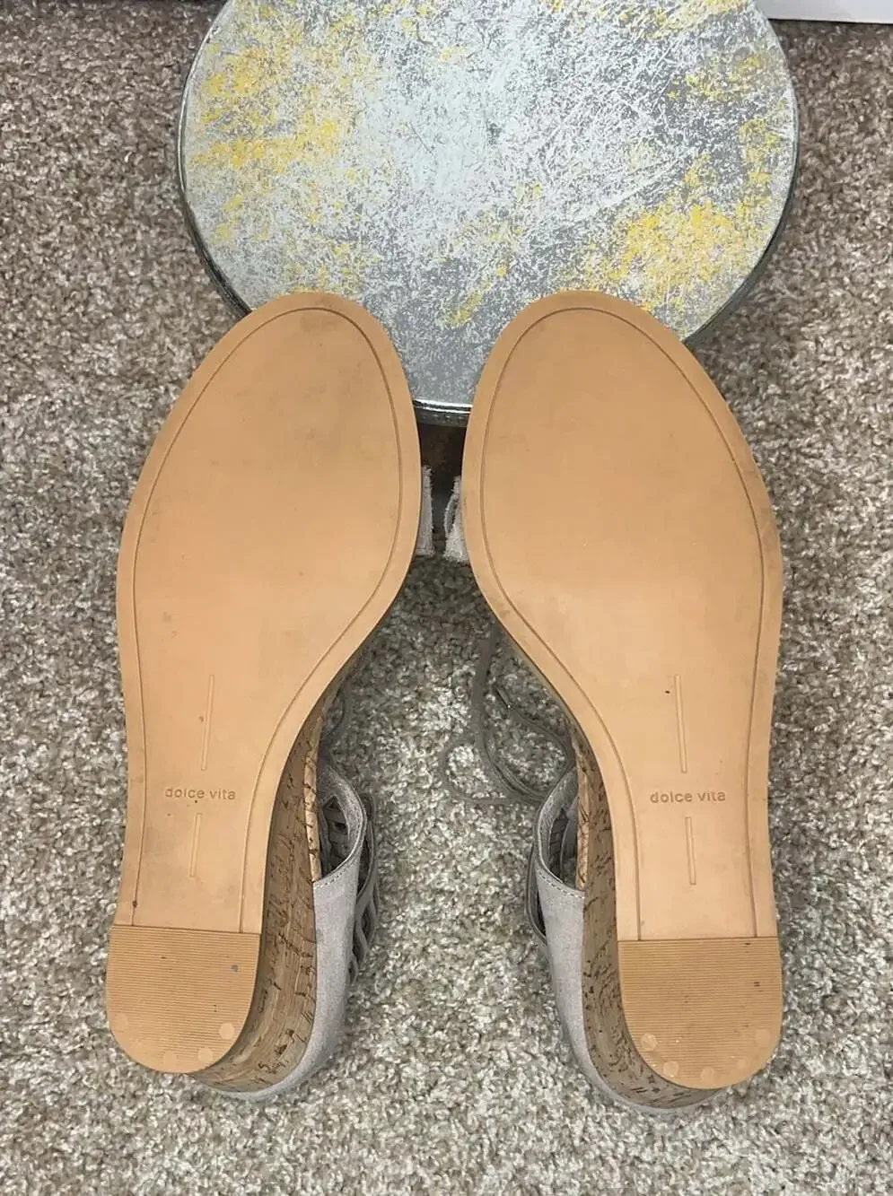 Dolce Vita Taupe Suede Lace-Up Cork Wedge Sandals Size 9